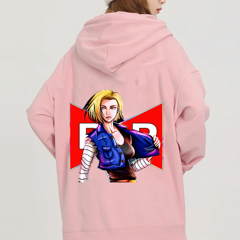 2024 New Men's and Women's Anime Dragon Android 18 Lazuli Cartoon Wukong Cell Printed Hoodie Couple Street Leisure Sports Shirt