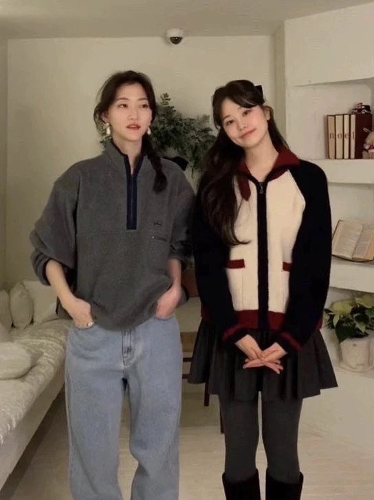 Korean Sle Thebarnnet Women's Sweatirt Letter Embroidery f Zipper Fce Jaet Sweet Sle Loose Fit Regular Length