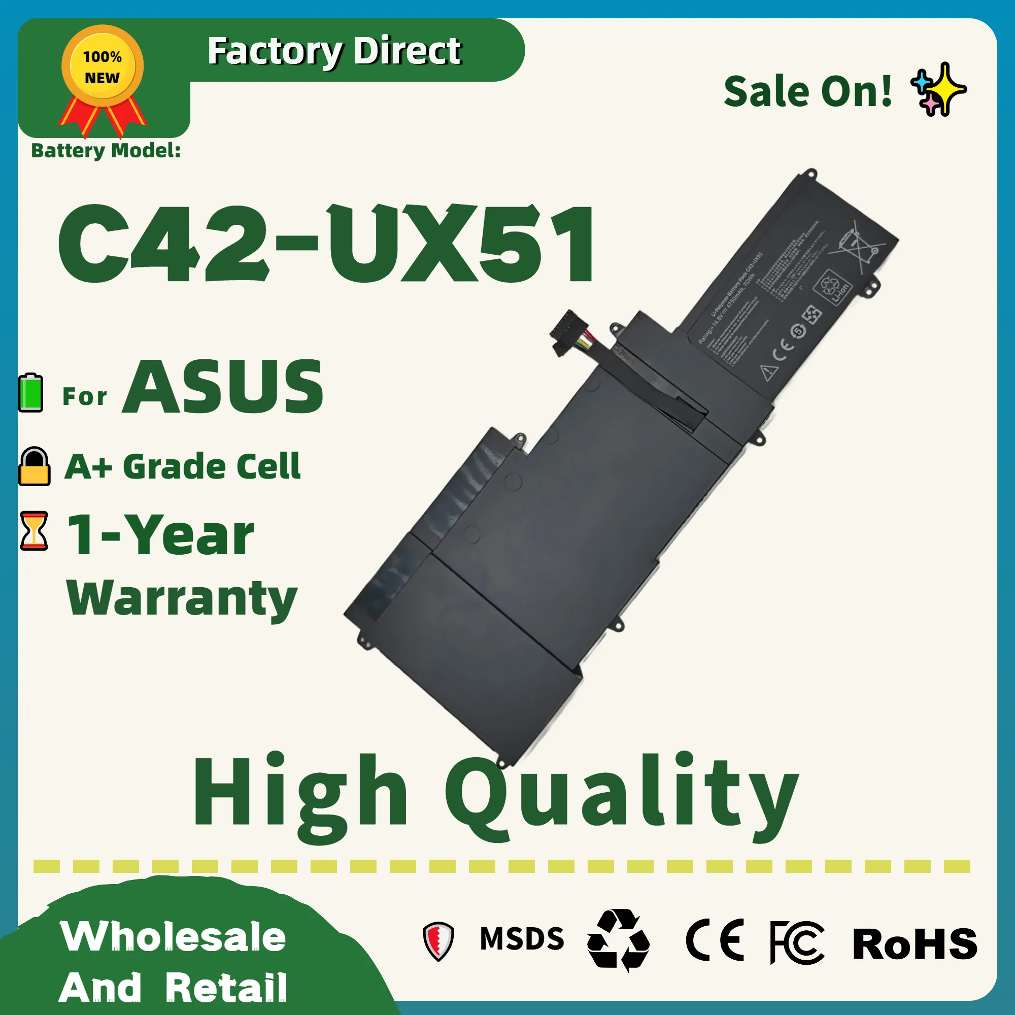

Прямая продажа с фабрики! C42-UX51 UX51 Аккумулятор для ноутбука Asus ZenBook UX51 UX51V UX51VZ U500 U500V U500VZ BX51V
