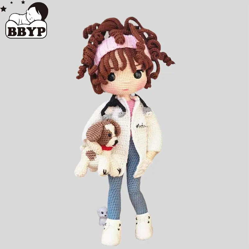 

Handmade Knitting Doll Crochet Veterinarian Lina and the puppy Paddy Crochet Dolls For Home Accessories Craft Toy Ornaments