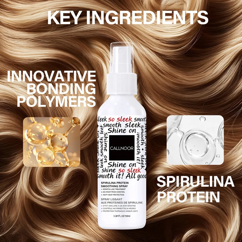 Spirulina Protein Smoothing Spray, Innovative Bonding Polymers, Keratin-Like Treatment, 24-Hour Frizz Control.