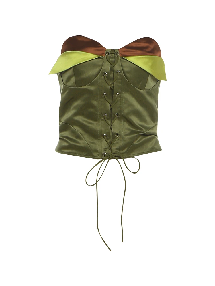 Weird Puss Sexy 2-teiliges Set für Damen, Farbblock-Design, gerafftes Satin-Tanktop mit Reißverschluss + Shorts mit Quasten-Patchwork und Pailletten, Hottie Street Suit – Detail 3