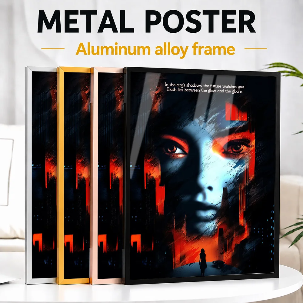 City Shadows Future Watches You Metal Poster With Aluminum Alloy Frame Customized Painting Style Wall Art For Creative Studio