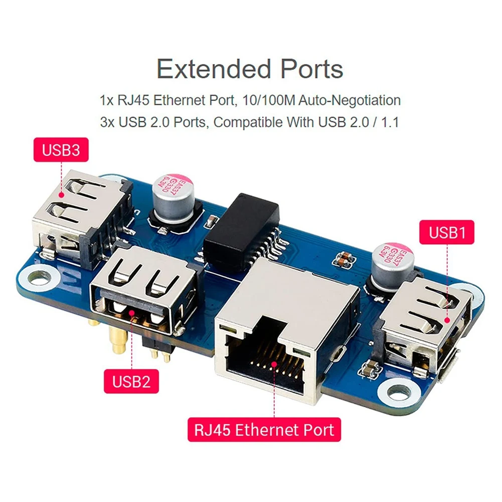 Cappello HUB Ethernet/USB (B) per Raspberry Pi 4B/3B +/3A +/2B/Zero/Zero con Zero WH, con porta Ethernet 1X RJ45