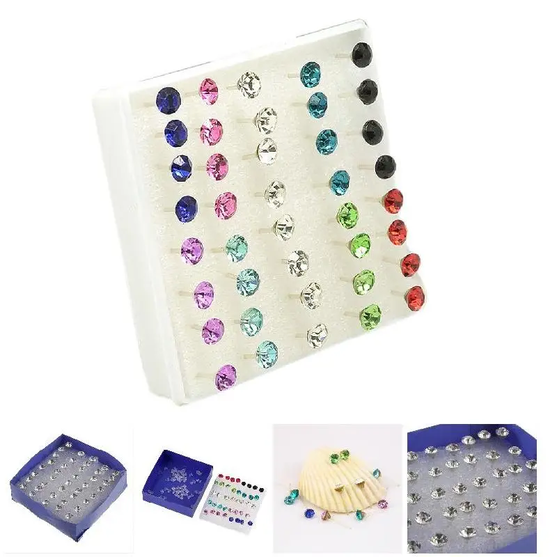 20 Pairs Korean Small Jewelry Personalized Mini Compact Plastic Glue Stick Imitation Diamond Earrings TEN