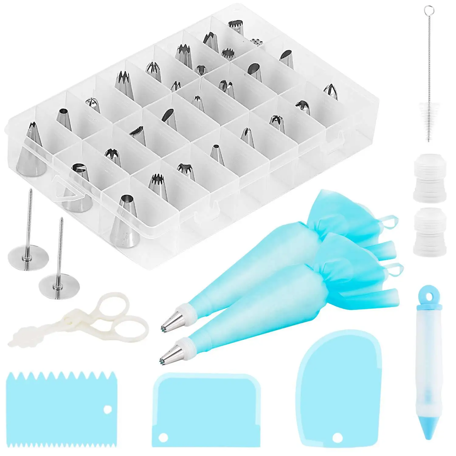 

42Pcs Cake Decorating Supplies Kit Stainless Steel Piping Tips TPU Pastry Bags Flower Nails Scrapers Couplers Etc