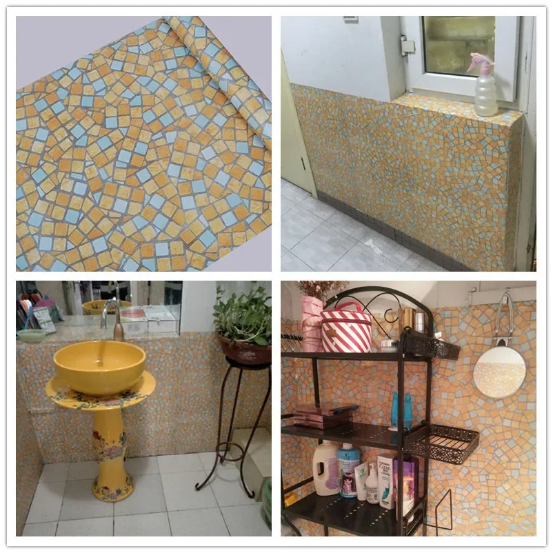 Thick 45cmx10m Kitchen Bathroom Toilet Self Adhesive Mosaic Wallpaper Waterproof Oil Proof Stickers Tiles Renovate Wall Sticker