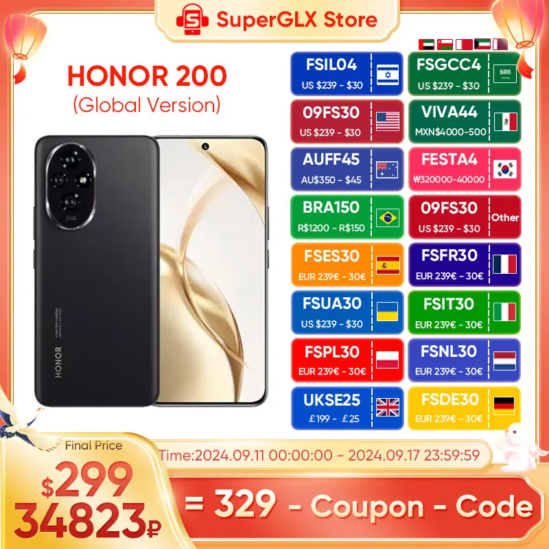 2024 New Original HONOR 200 Global Version Snapdragon 7 Gen 3 5G Smartphone 6.7'' AMOLED Display Support HONOR 100W SuperCharge