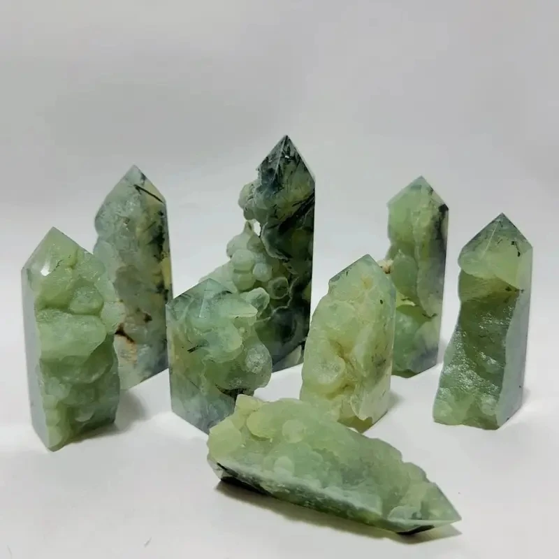 1pc Raw Prehnite Obelisk Green Geode Quartz Crystal Tower, Natural Stone Home Decor Easter,Stone Deco