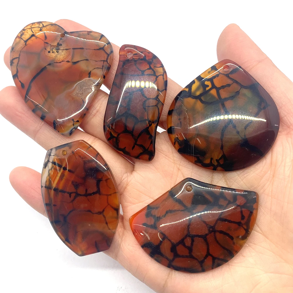 5pcs/lot Smooth Quartz Red Black Line Dragon Pattern Agate Heart-shaped Water Drop Healing Pendant Suitable for DIY  Amulet Gift