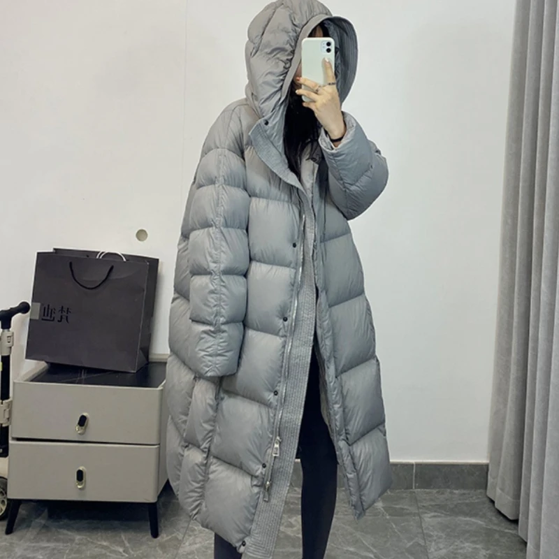 Puffer Jacket Women Winter New Outerwears Simple Casual Solid Hooded Down Jackets Windproof Thick Warm Long Women\'s Parker