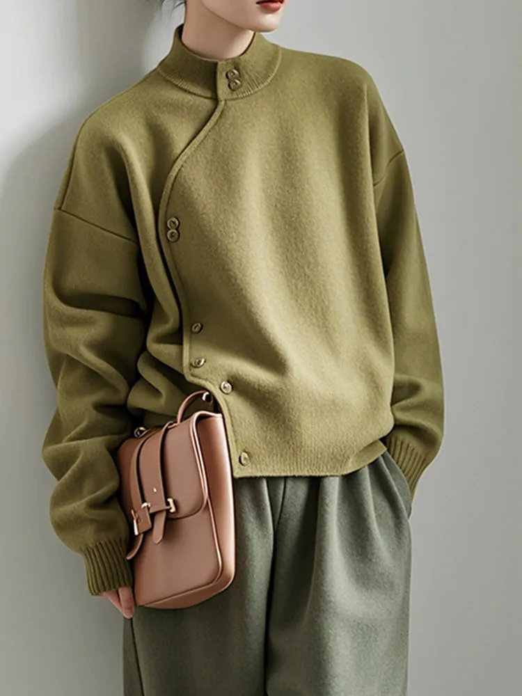 

Вязаный свитер Ele Long Sve, однотонный, повседневный, для похудения, дизайн с боковыми пуговицами, высококачественный, новый китайский Sle Faionable...