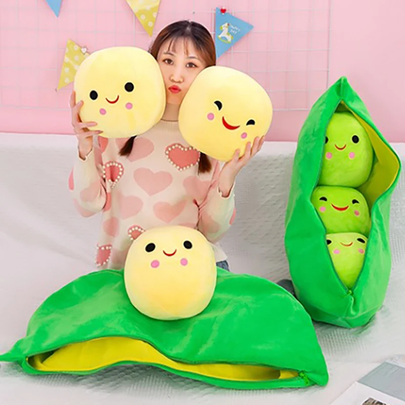 Giant Peas In A Pod Plush Toy Cute Bean Pea Pod Shape Pillow Stuffed Toy Plant Doll Creative Sleeping Pillow Home Decor Kid Gift