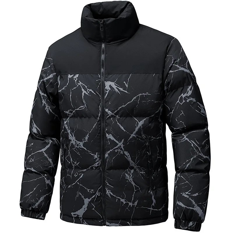 

Men Jacket Winter Thicken Patchwork Stand Collar Male Down Coat Cold-proof Long Sleeve Zipper Loose Casual Man Outerwear