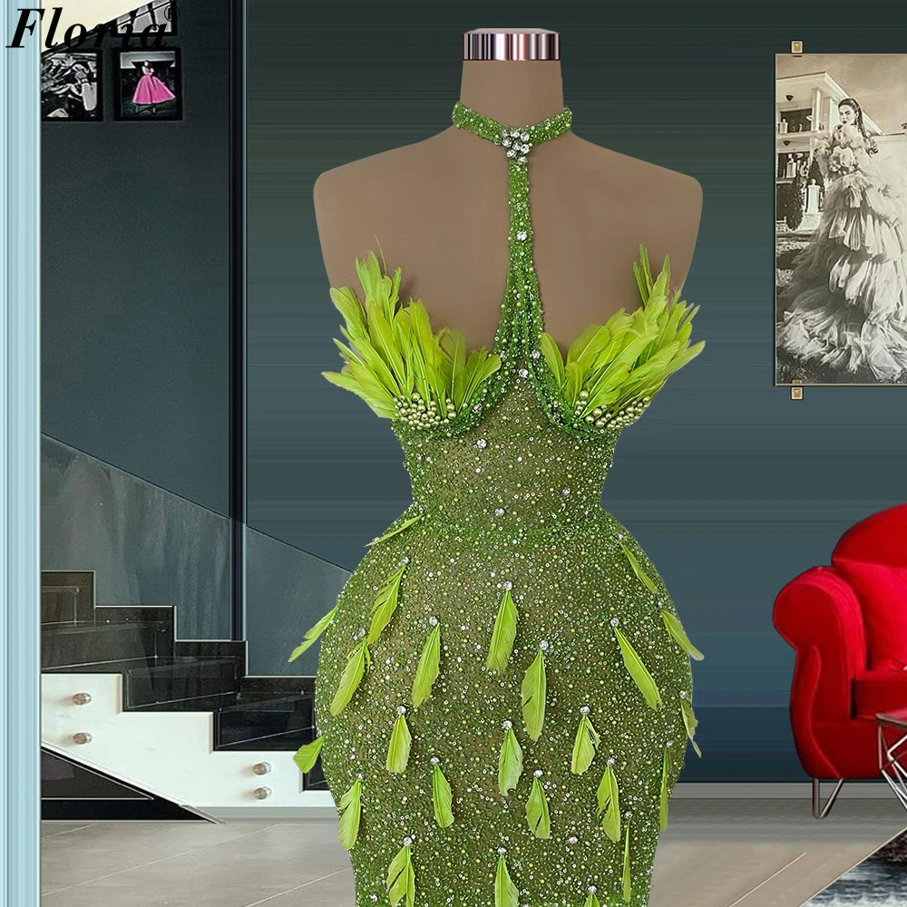 Green Mermaid Celebrity Dresses, Feathers Cabeceira, Vestidos de baile, Ocasiões especiais, Sexy, Nova Moda, 2023