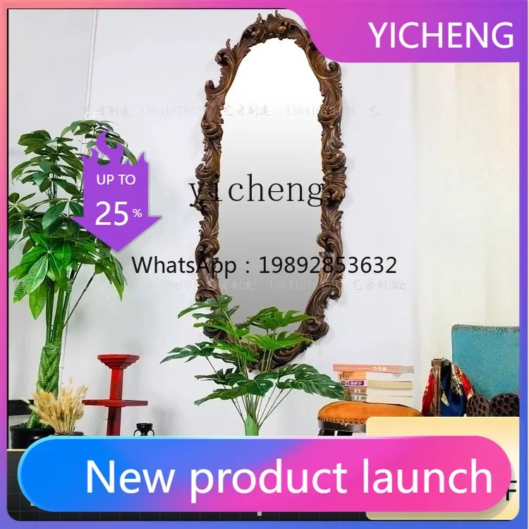 J1  BJ classical all-solid wood fitting mirror retro and old home clothing store homestay club decorative mirror