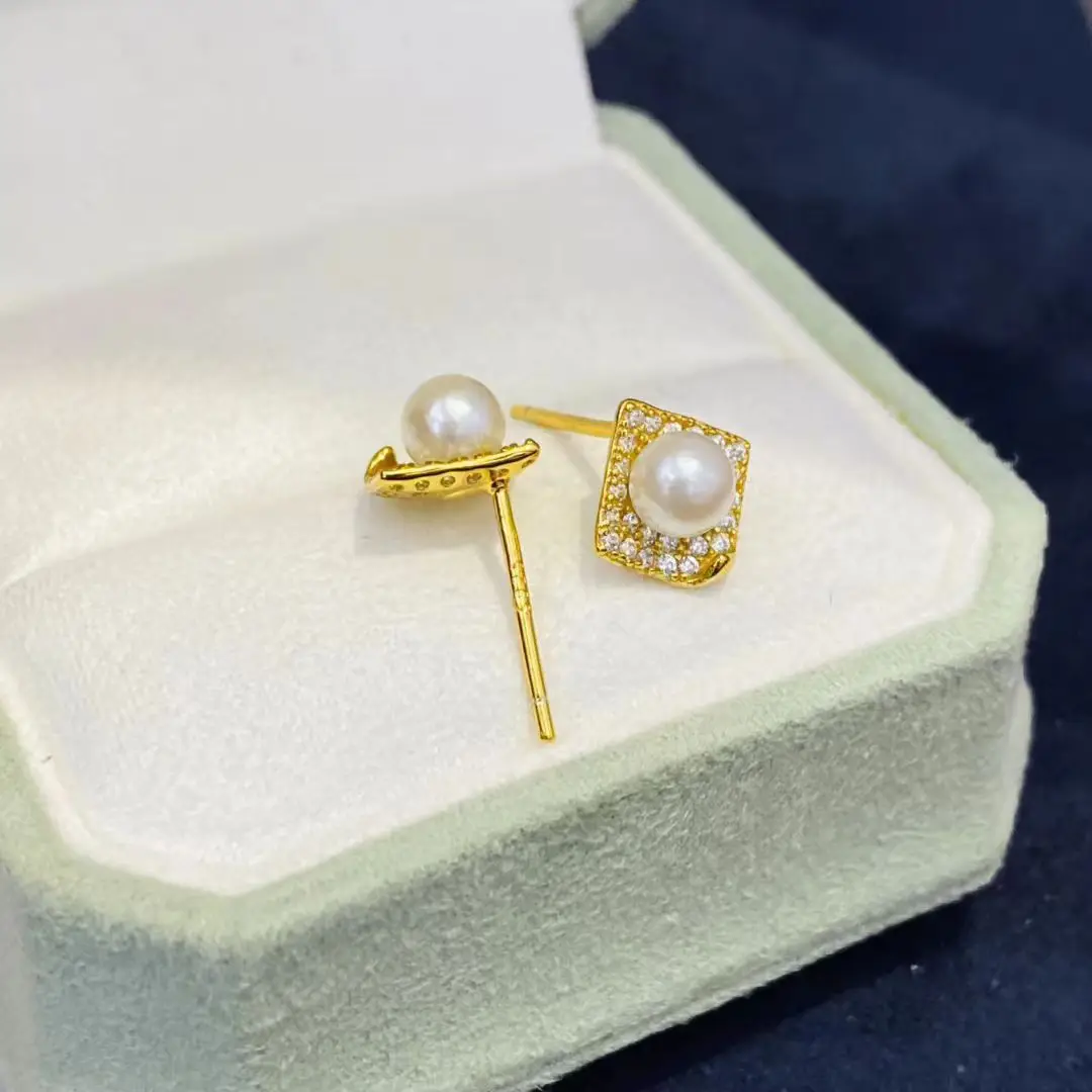 Wholesale S925 Sterling Silver Earrings Mount Findings Settings Base Mounting Parts Accessory for 4-5mm Pearls 5 pairs/lot