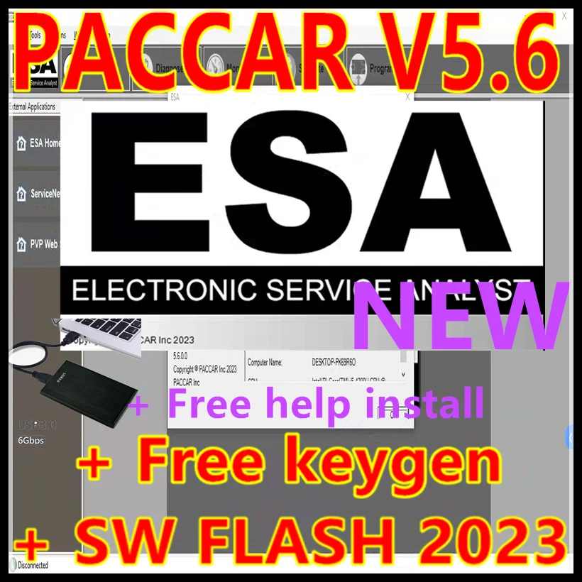 

Newest 2023 ESA Electronic Service Analyst 5.6 + 2023 SW FLASH FILE+ free keygen UNLOCK for Paccar+ free help install ESA 5.6