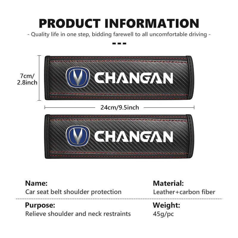 Car Seat Belt Comfort Protector Carbon Fiber Leather Harness Sleeve 2Pcs For Changan Eado CS15 Alsvin CS35 CS75 Raeton Plus