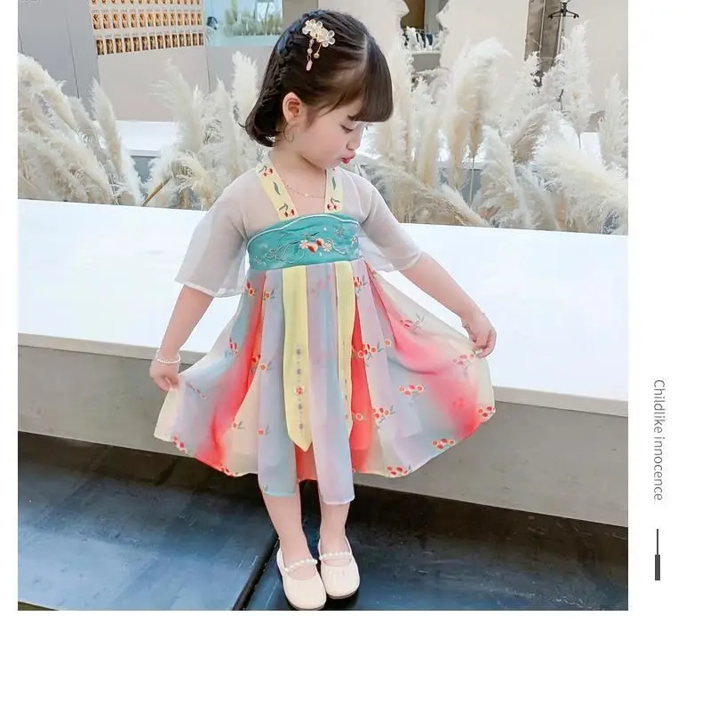 Girls dress Hanfu summer Chinese style children\'s cheongsam new girl princess dress baby summer dress