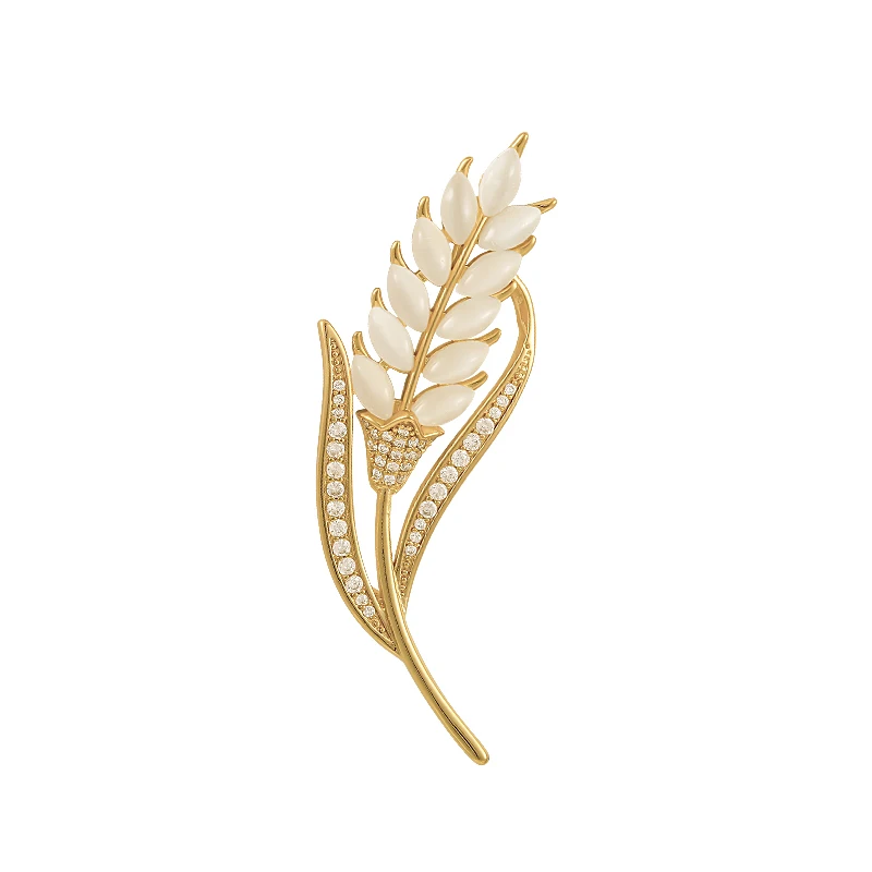 Women's High-end Luxury Micro Inlaid Zircon Opals Metal Wheat Ear Shaped Brooches 2025 Trendy Jewelry Pin and Badge Accessories view 6