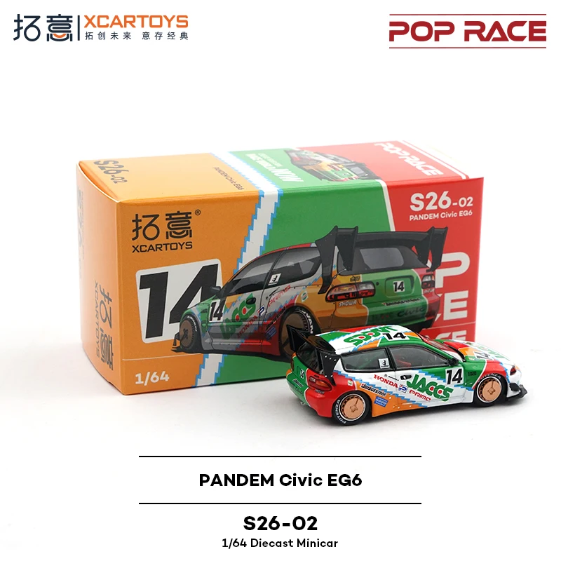 XCARTOYS 1/64 PANDEM Civic EG6-JACCS modelo de carro em liga, coleção infantil de brinquedos decorativos, para presentes de feriado infantis.