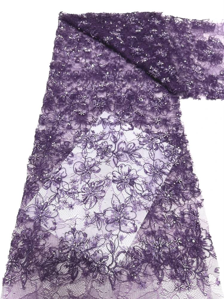 5Y رائجة البيع تصميم الأزياء أفريقيا جودة عالية التطريز الخرز صافي الدانتيل الترتر بألوان متعددة لفستان الزفاف أو الحفلات