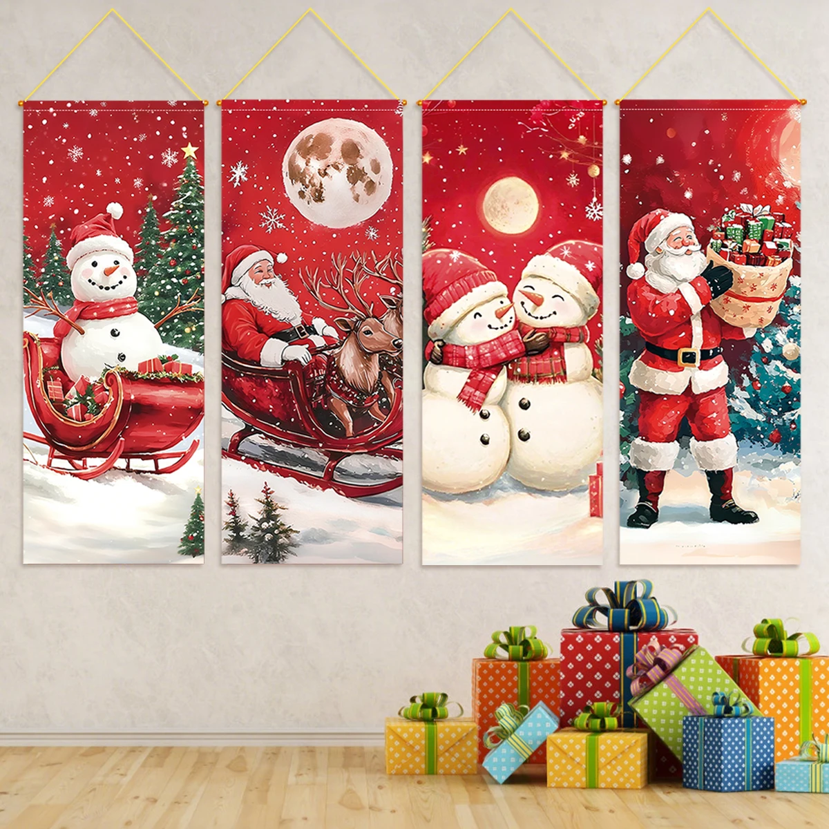 

4pcs Christmas Hanging Banner Ornament Christmas Decorations for Home 2025 Xmas Hanging Pendant Navidad Noel Gifts New Year 2026