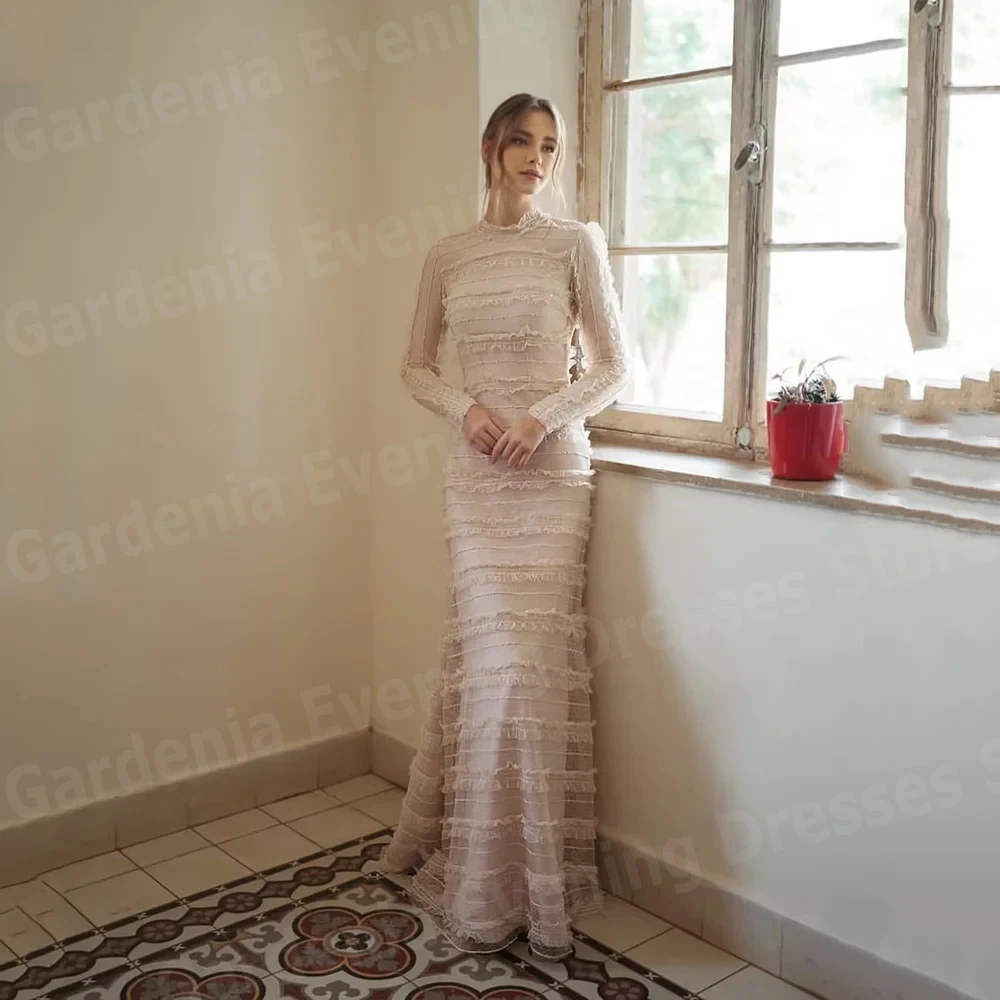 

2025 Elegant Mermaid Women's Evening Dresses O Neck Prom Gowns Customized Long Sleeve Formal Party Vestidos Para Mujer Elegantes