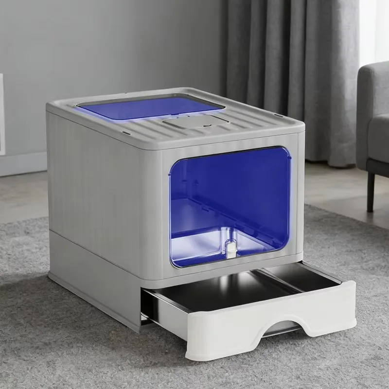 Fully Enclosed Large-sized Collapsible Stainless Steel Litter Box Drawer-style Deodorizing cat Toilet XXL Capacity Tofu