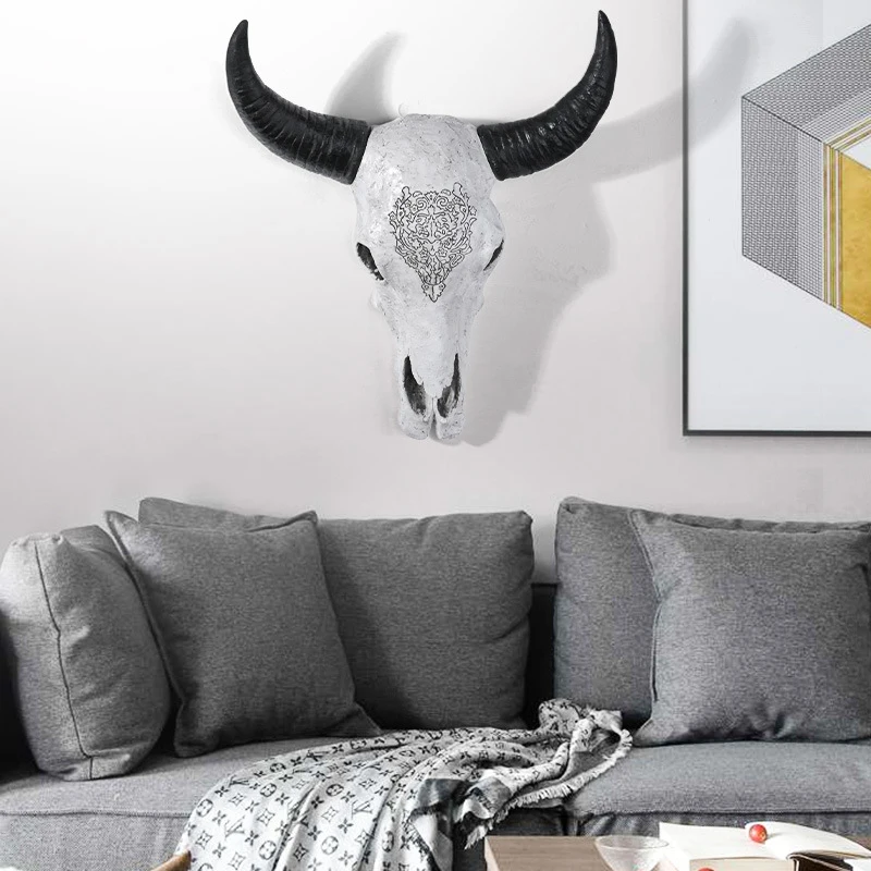 European-style vintage animal cow head skull wall decoration for home, cafe, bar, and model room interior decor