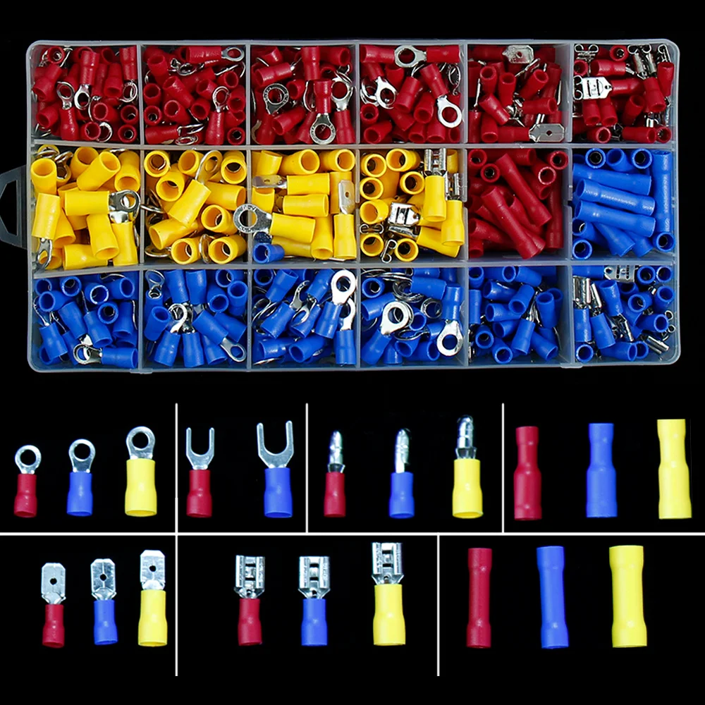 

Crimp flat terminal box insulated fork quick connector kit Electrical distributor ring hybrid cable wire trolley kit 1.25/2/5.5