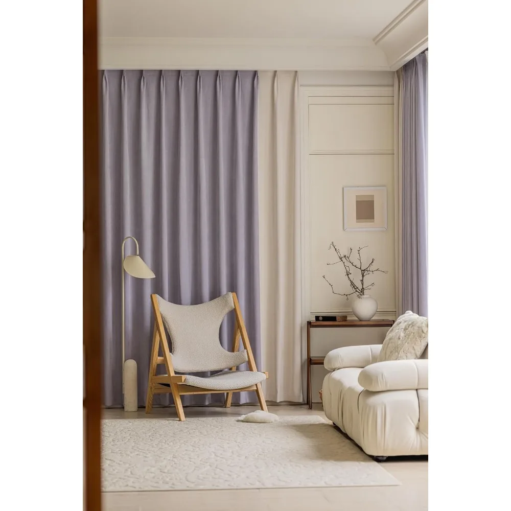 Tende jacquard in ciniglia oscuranti, patchwork crema viola chiaro con occhielli, 42x54 pollici, set a 2 pannelli, dolcetti per finestre durevoli