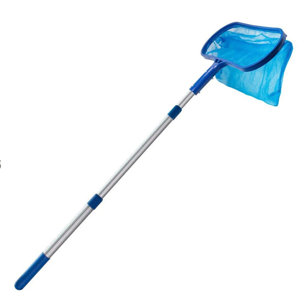 Red para espumadera de piscina, rastrillo de hojas de limpieza para eliminación de estanque, malla con poste telescópico