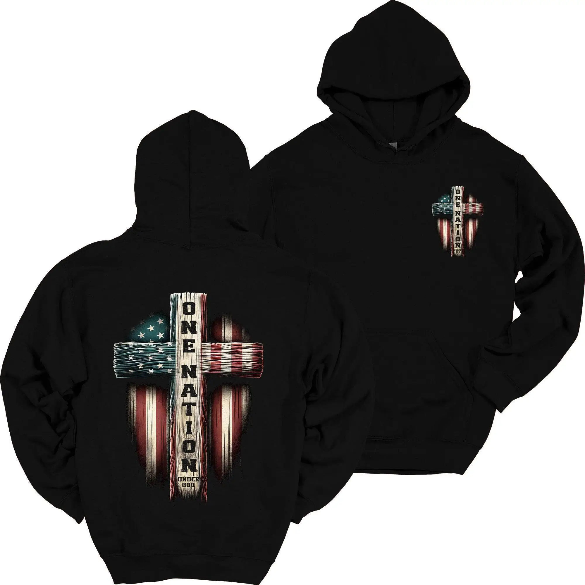 

One Nation Under God American Flag Cross Hoodies Men's and Women's Long Sleeve Sweatshirts Y2k Tops Autumn Pullover Men Clothing