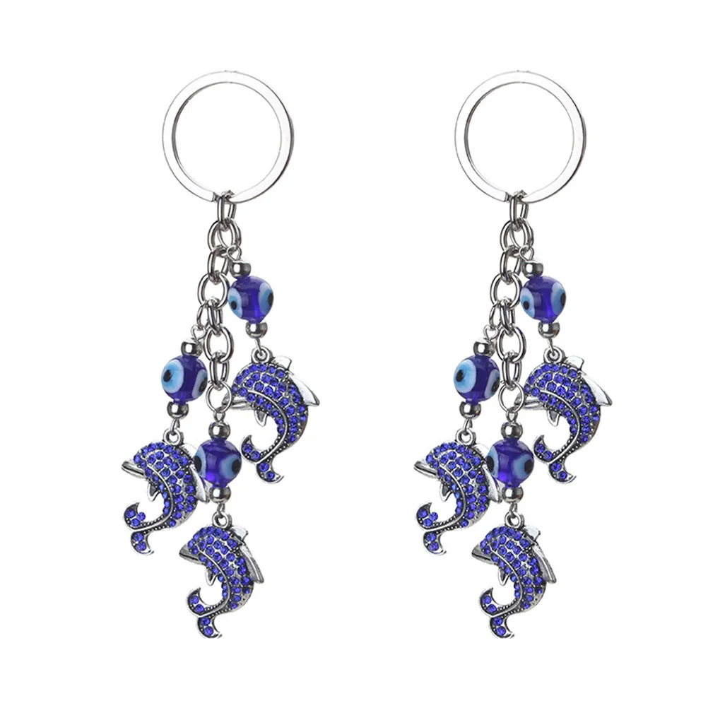 2pcs Eye Dolphin Shaped Keychain Turkish Lovely Keyring Style Blue Eye Keyring Animal Charm Pendant Home Car Gift