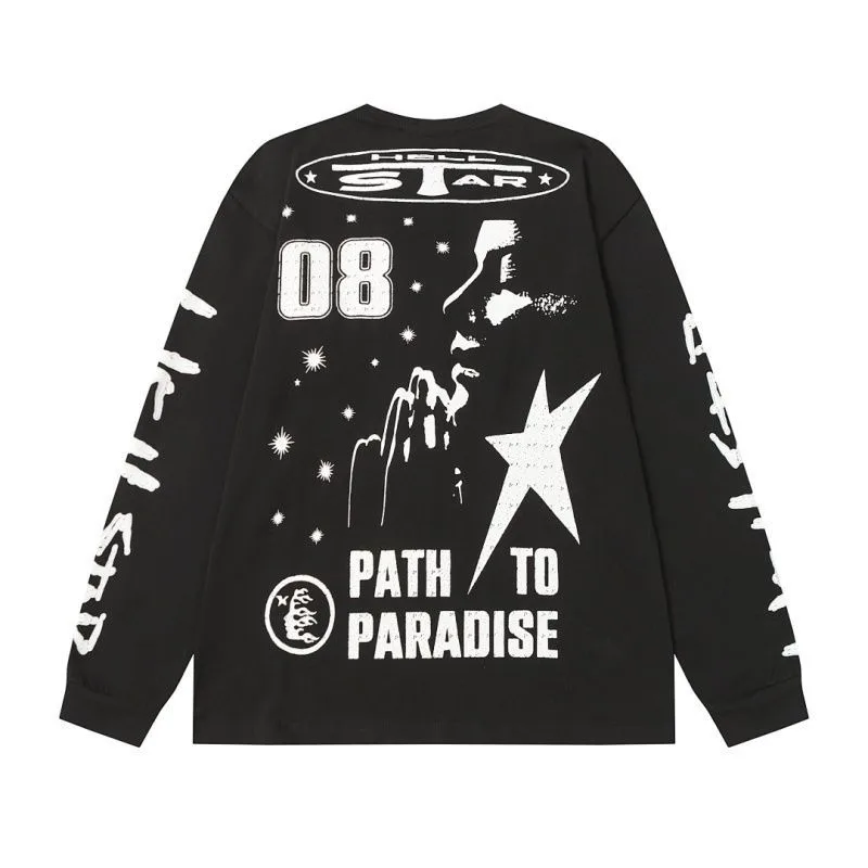 Hellstar American Spring Autumn Letter Print Unisex High Street Vintage Loose Streetwear Long Sleeve Tee Niche Minimal