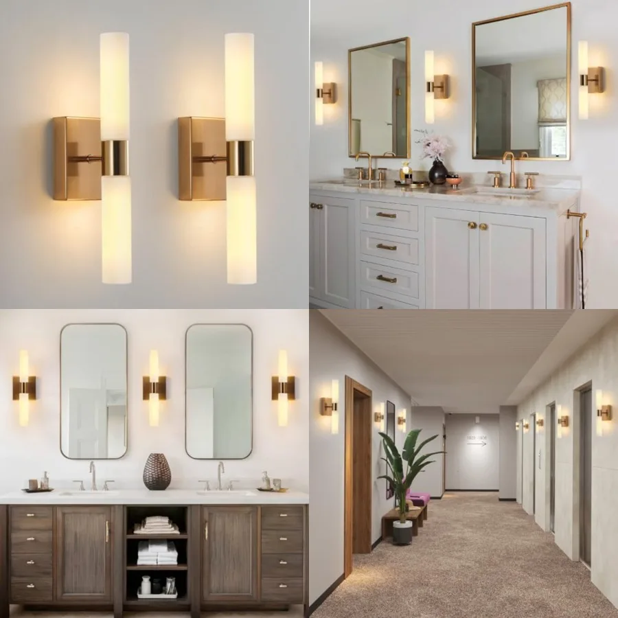 

KUZZULL Modern Wall Sconces, Set of 2 Brushed, Frosted Glass Shade, Indoor Wall Mounted Lights, Bathroom Sconces, 36 cm, for Be