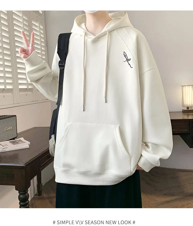 Lässige Herren-Baumwoll-Hoodies 2026 Frühling Herbst Kapuzenpullover Outdoor Einfarbige Kapuzenoberteile Kleidung Jugend Sportbekleidung Pullover – Detail 12