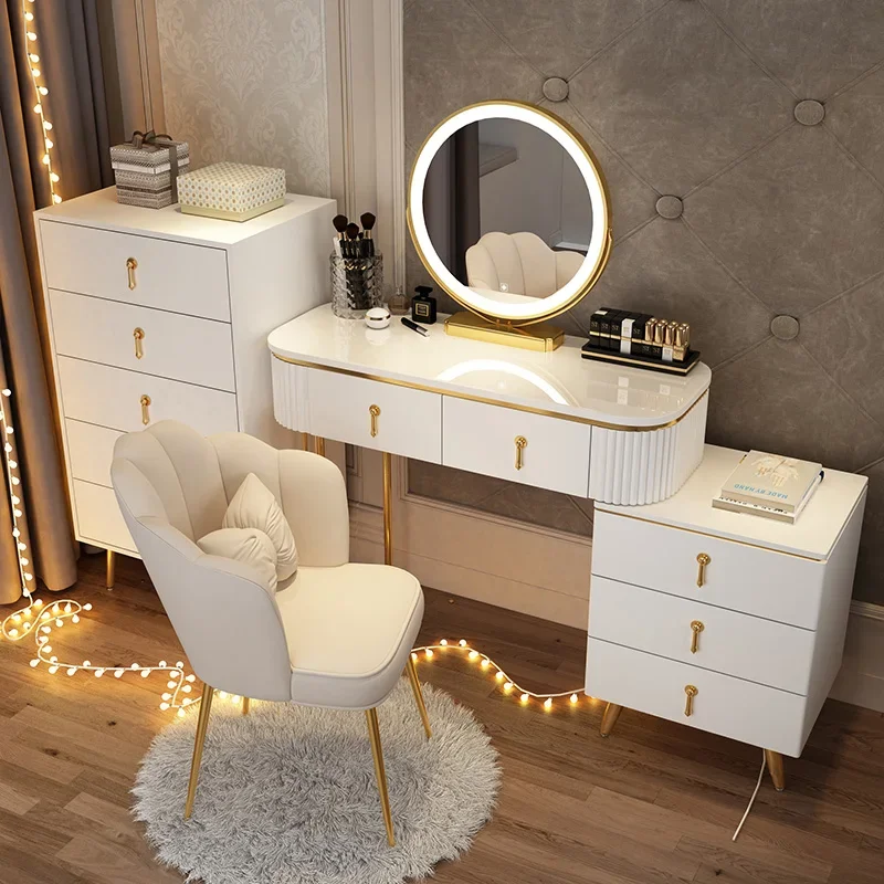

Nordic Bedroom Dressing Table European Bedside Vanity Organizer Mobile Dressing Table Storage Schminktisch Salon Furniture