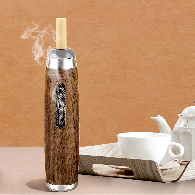 1pc Smokeless Ashtray Lazy Cigarette Holder Does Not Drop Ash Artifact Ashtray Walnut Car Ashtray with Rechargeable Lighter