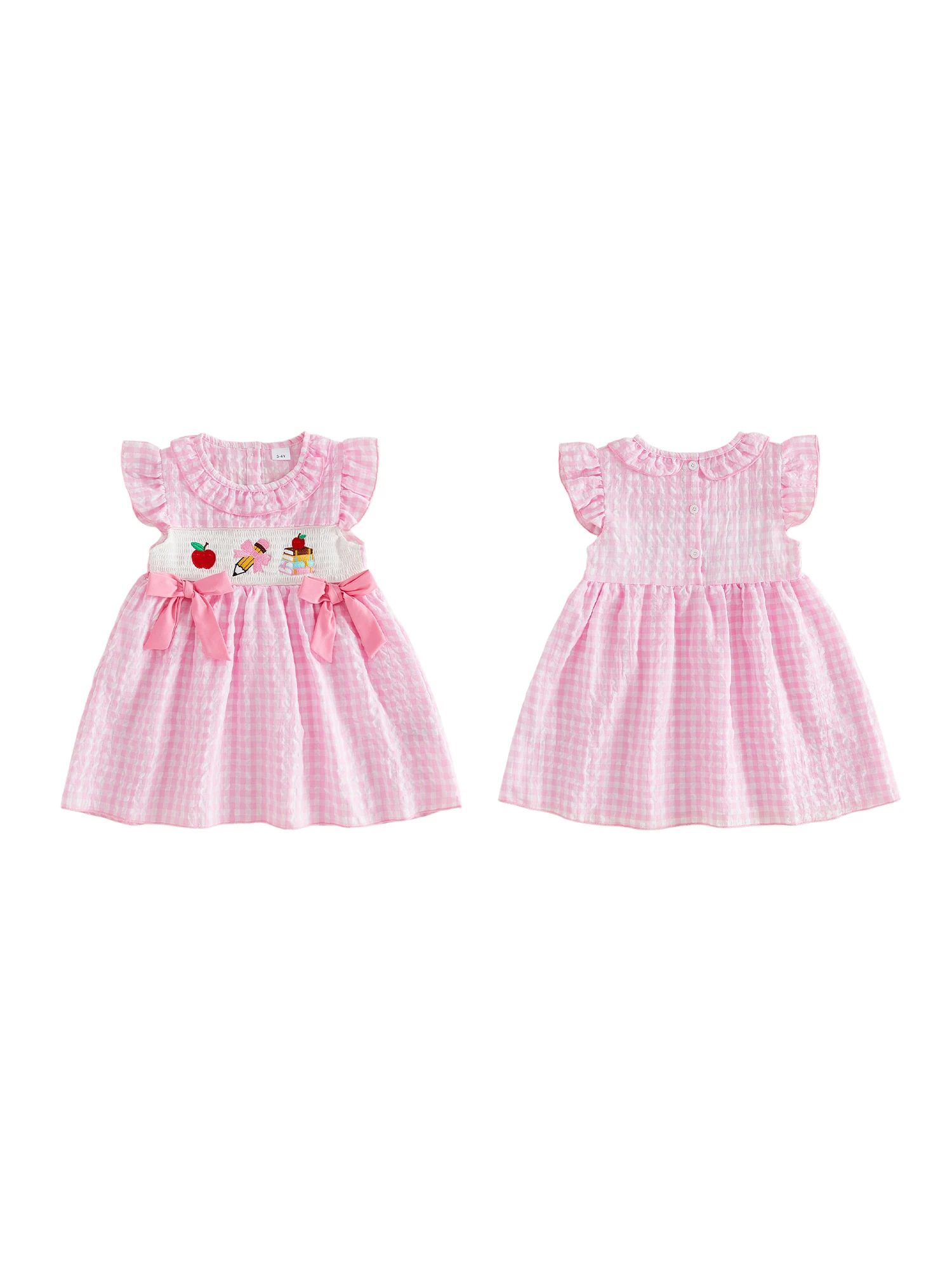

Sweet and Stylish Back to School Dress with Bow Detailing and Embroidered Apple Design Perfect for Summer and Spring