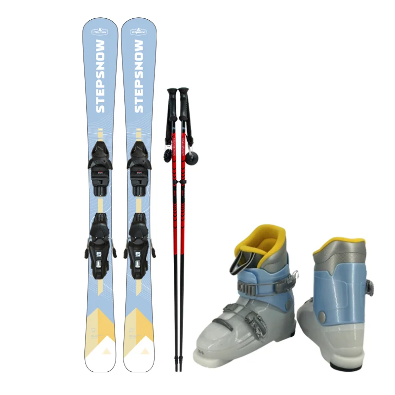 STEPSNOW 2024 Advanced Custom Wooden Ski Set for Kids Winter Sports Equipment Cap Construction Snow Sled