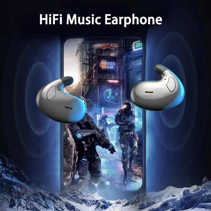 Ultrathin Sleep Invisible Earbuds,Wireless Bluetooth Headphones,IPX5 Waterproof Sports Headsets,With Mic  HiFi Music Earphones