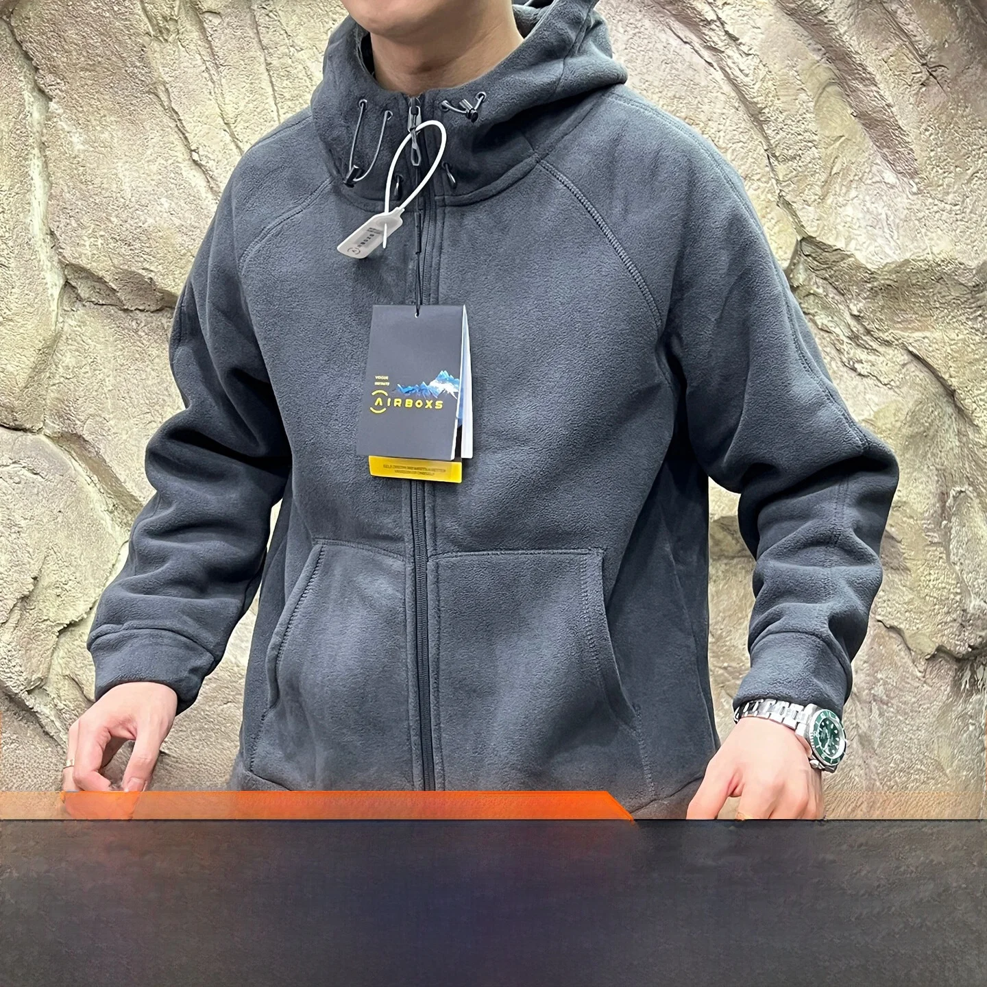 Heavyweight 620g Double-Sided Fleece Hoodie Jacket Quick Warmth Winter Men's Long Sleeve Zipper Closure Outdoor Style Polyester