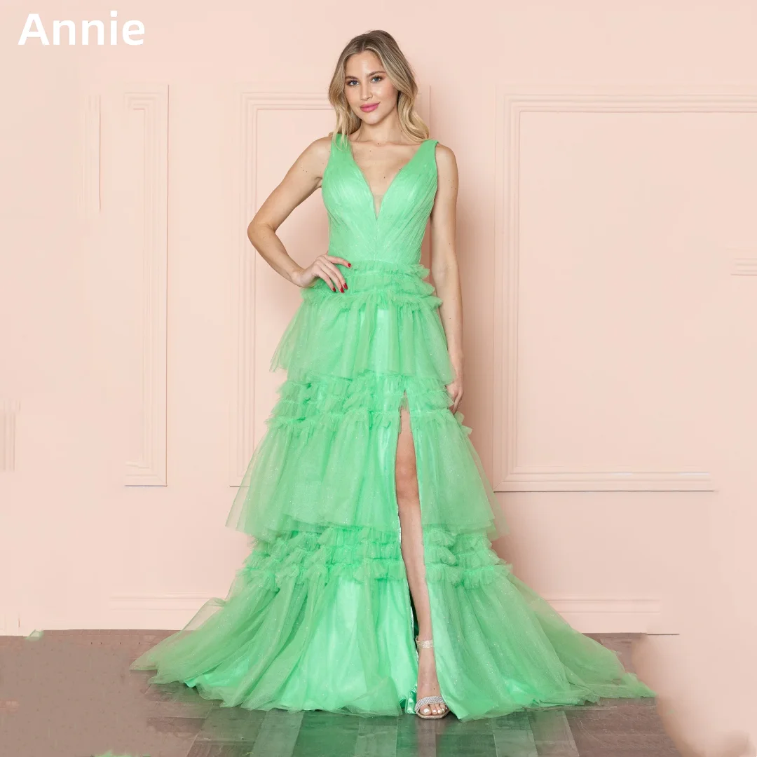 Annie Light Green Prom Dresses, Vestidos de noite artesanais de luxo, Vestido de casamento feminino, Ocasião especial