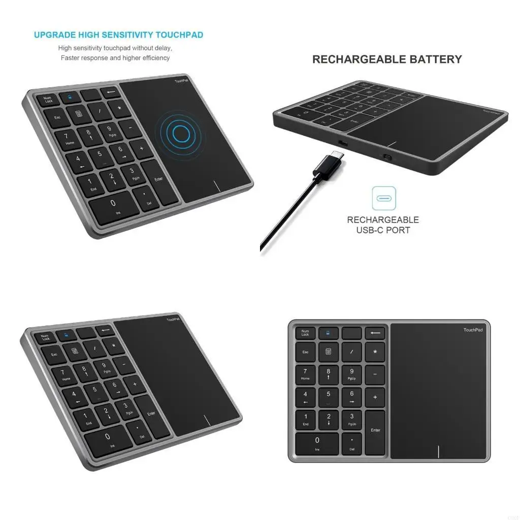 

C90F BluetoothCompatible Numeric Keypad Keypad 2 in 1 Design 2.4Ghz Touchpad Numpad