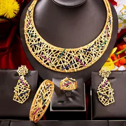 GODKI Luxury Crossover African Jewelry Sets Necklace Earrings Bangle Ring Set For Women Wedding Jewelry Trendy HOT New 2023