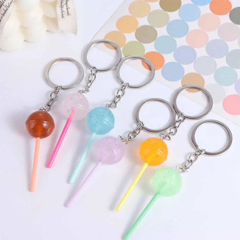 

Lovely 3D Food Lollipop Keychain Transparent Bag Ornaments Simulation Lollipop Resin Jelly-colored Candy Key Rings Men Women