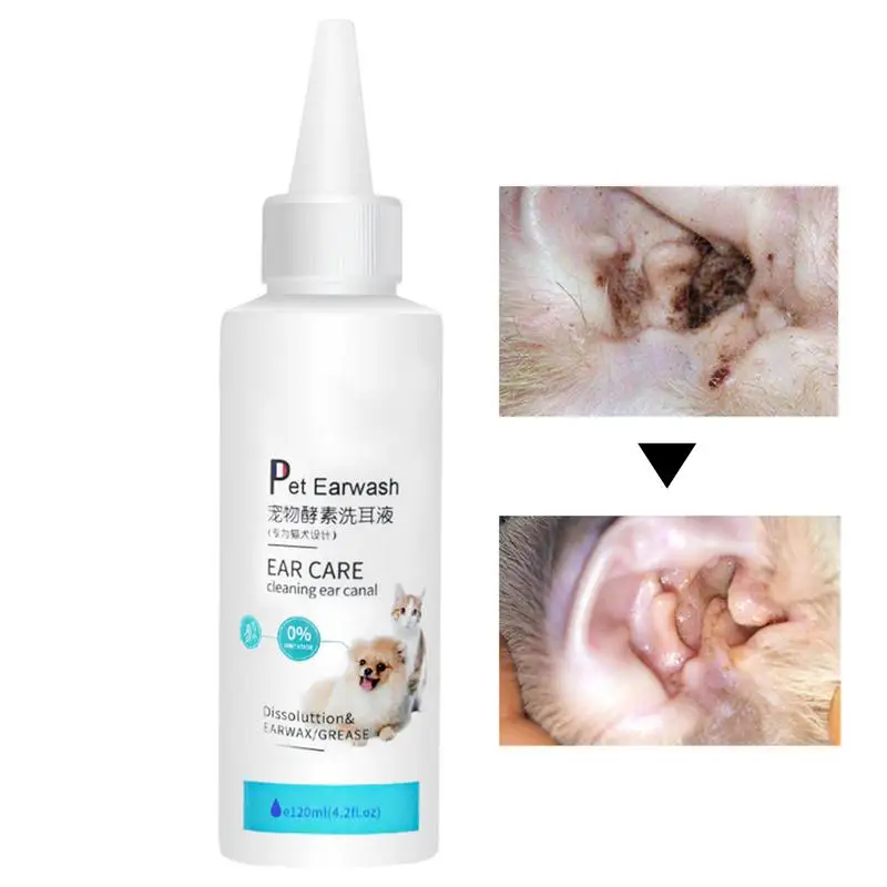 120ml Pet Ear Drops Washer Cat Dog Ear Cleaner Yeast Mites Infectiones Control Odor Removal Relieves Itching Anti Inflammatory